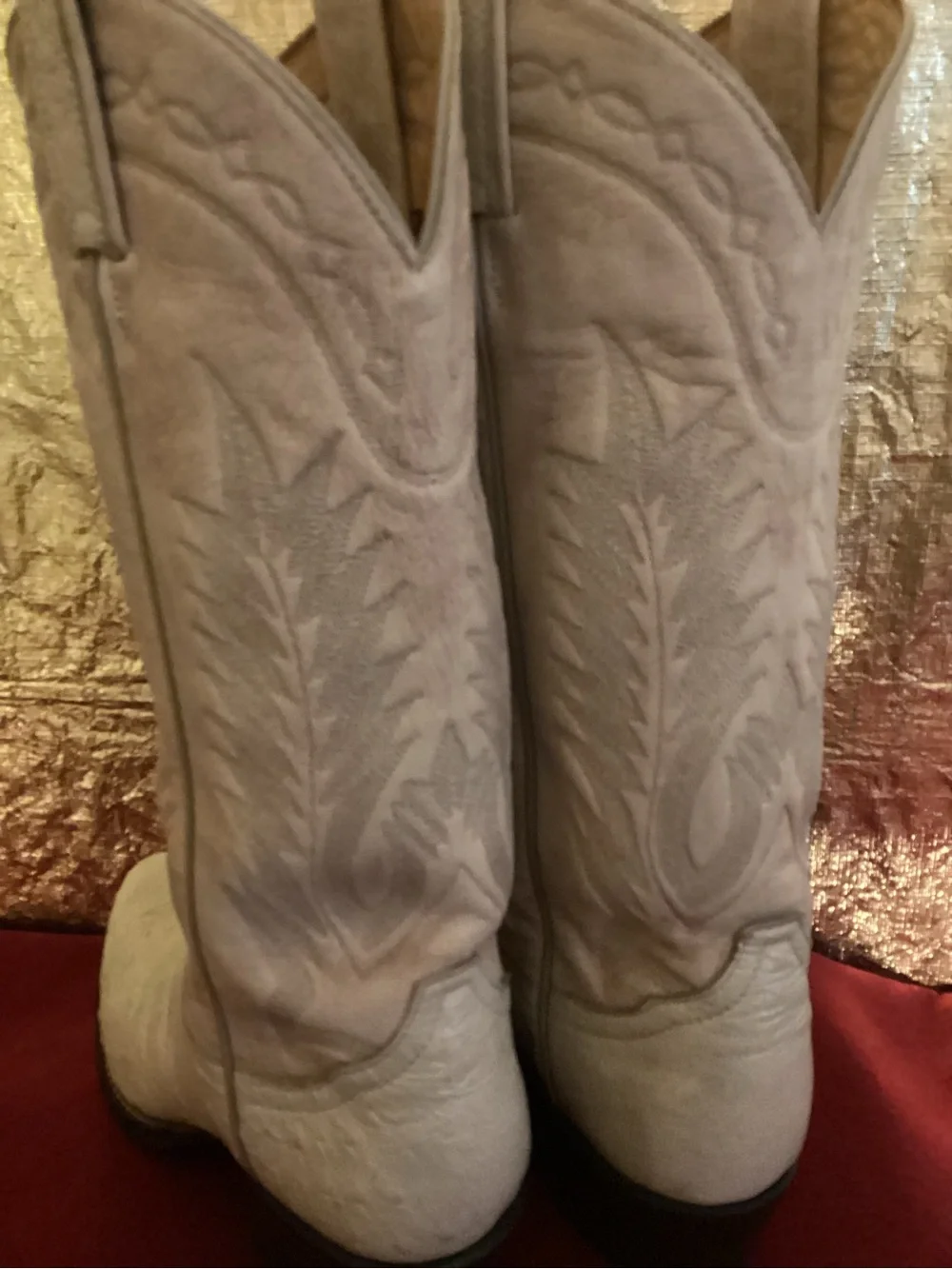 Tony Lama Cream full quill exotic ostrich Heeled Cowboy Boots